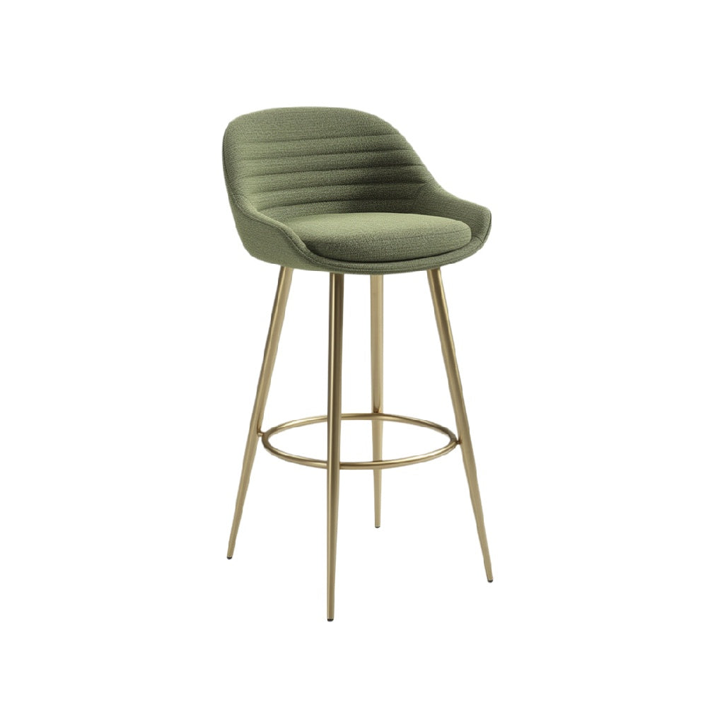 Modern Green Upholstered Bar Stool with Gold Legs